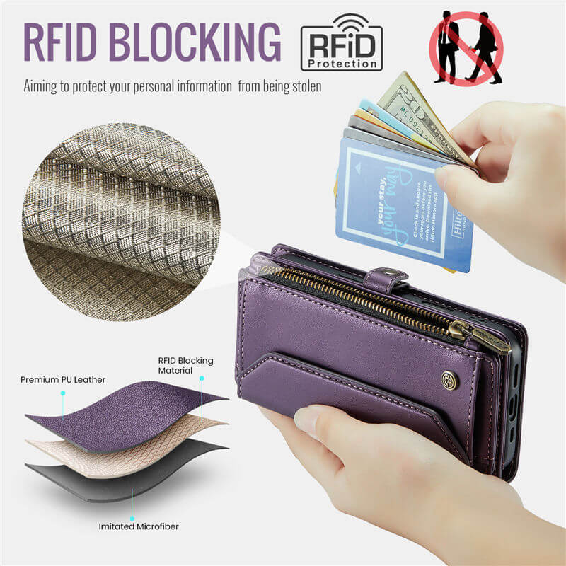 CaseMe iPhone 16 Wallet RFID Blocking Crossbody Phone Case