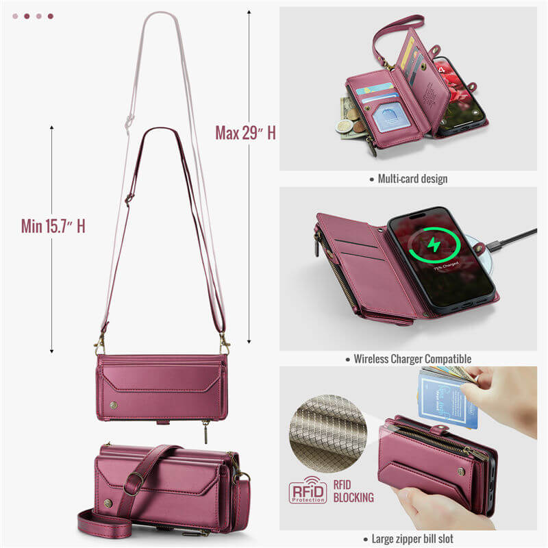 CaseMe iPhone 16 Wallet RFID Blocking Crossbody Phone Case