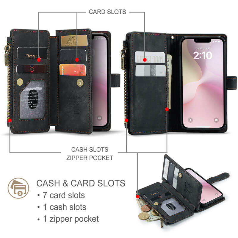 CaseMe iPhone 16e Wallet Case with Wrist Strap