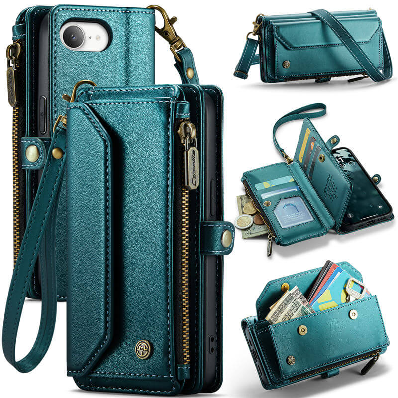 CaseMe iPhone 16e RFID Wallet Crossbody Case with Wireless Charging Green