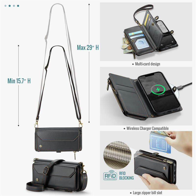 CaseMe iPhone 16e Wallet RFID Blocking Crossbody Phone Case