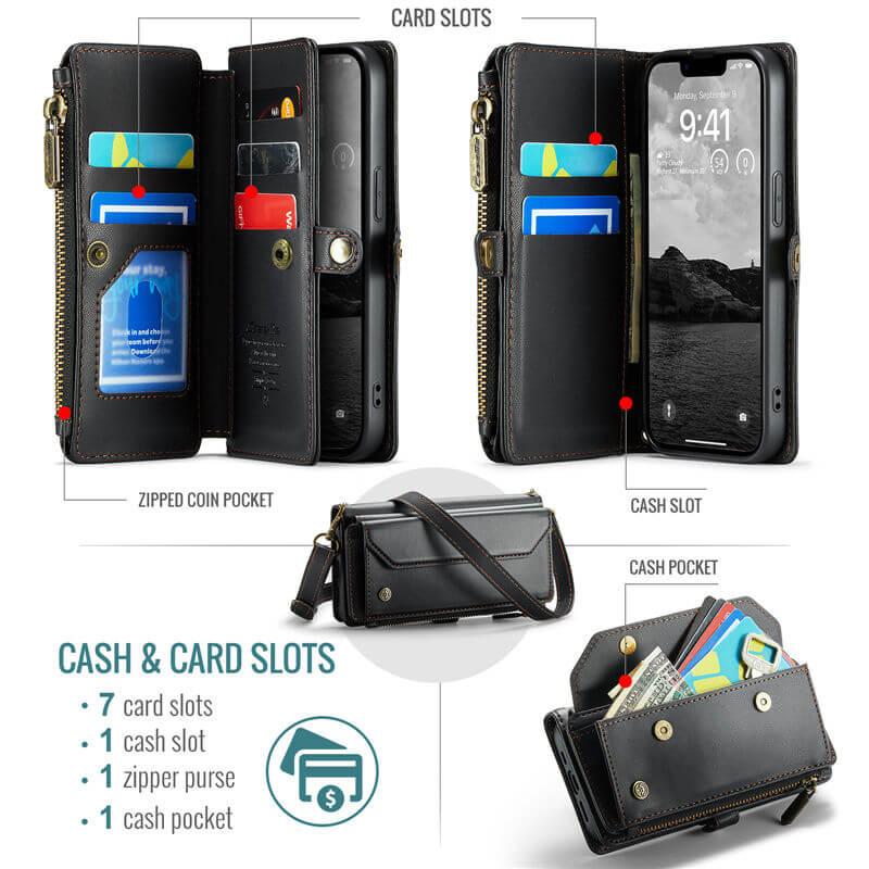 CaseMe iPhone 16e Wallet RFID Blocking Crossbody Phone Case