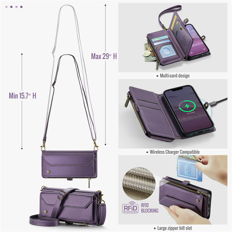 CaseMe iPhone 16e Wallet RFID Blocking Crossbody Phone Case