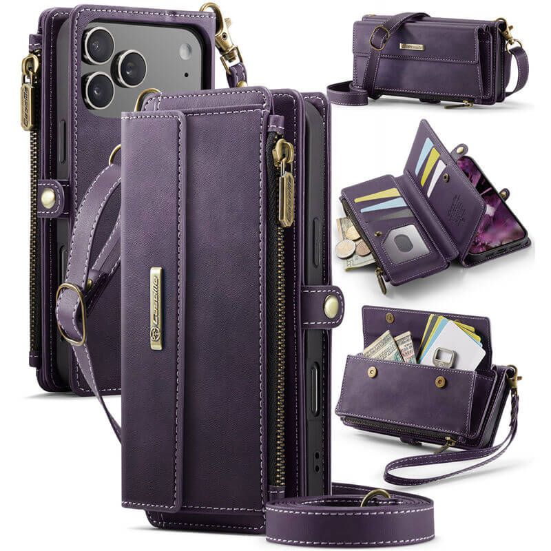 CaseMe iPhone 17 Pro Wallet Case – RFID Blocking Crossbody Bag with 9 Card Slots & Wireless Charging Purple CaseMe iPhone 17 Pro Wallet Case – RFID Blocking Crossbody Bag with 9 Card Slots & Wireless Charging Purple