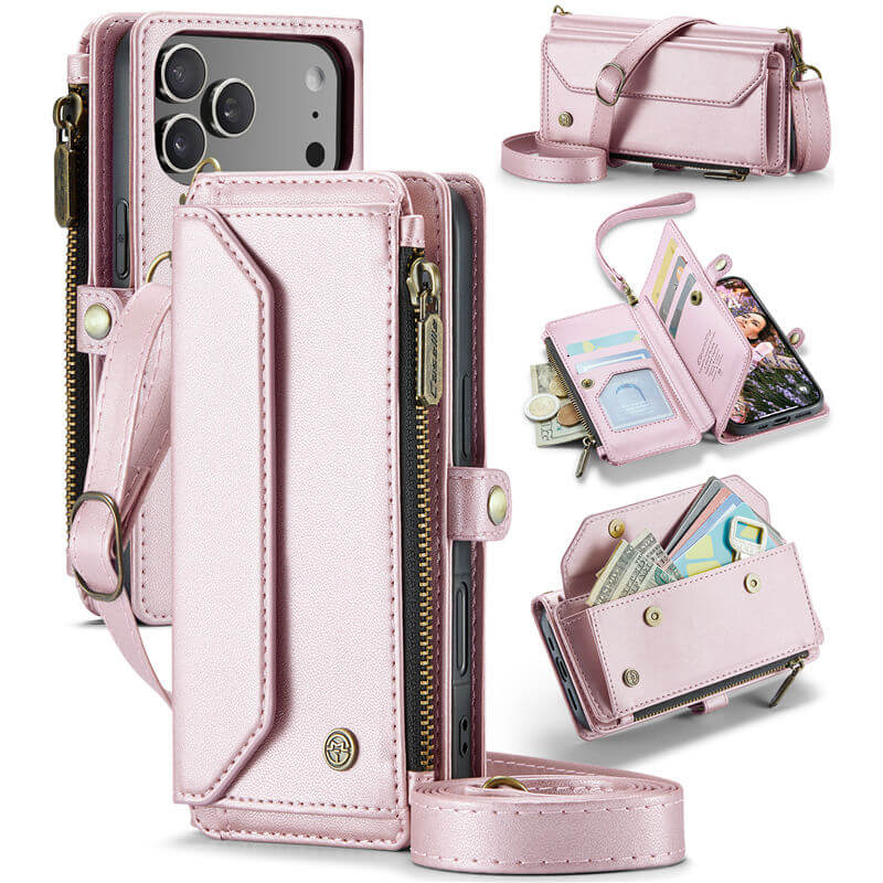 CaseMe iPhone 17 Pro RFID Wallet Crossbody Case with Wireless Charging Pink CaseMe iPhone 17 Pro RFID Wallet Crossbody Case with Wireless Charging Pink
