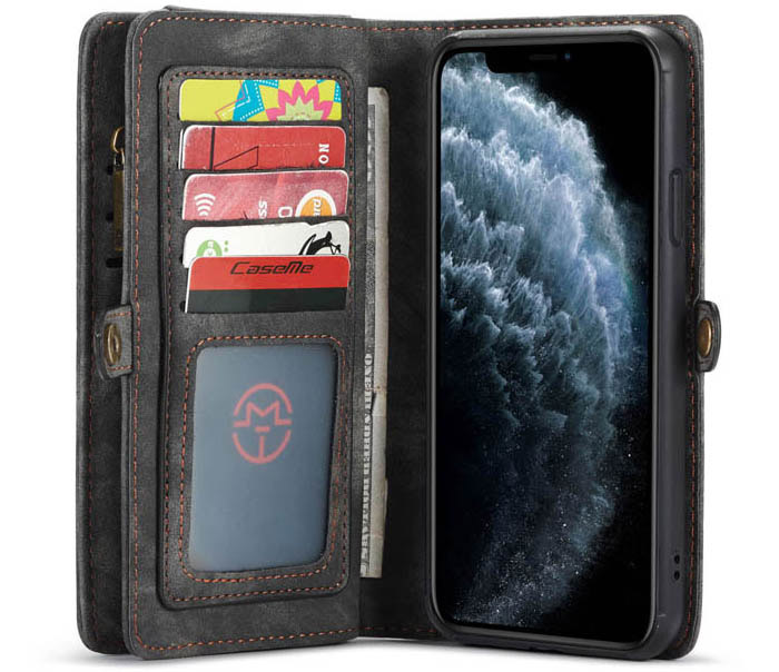 CaseMe iPhone 11 Zipper Wallet Magnetic Detachable 2 in 1 Folio Case