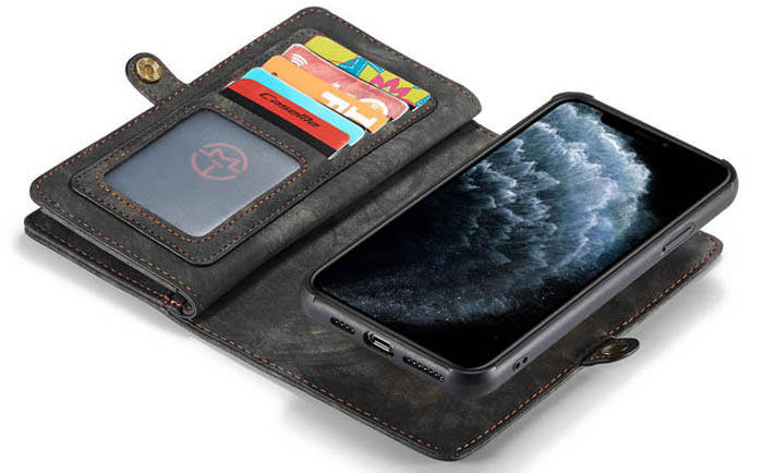 CaseMe iPhone 11 Zipper Wallet Magnetic Detachable 2 in 1 Folio Case