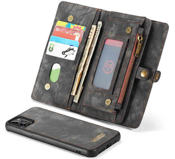 CaseMe iPhone 11 Zipper Wallet Magnetic Detachable 2 in 1 Folio Case