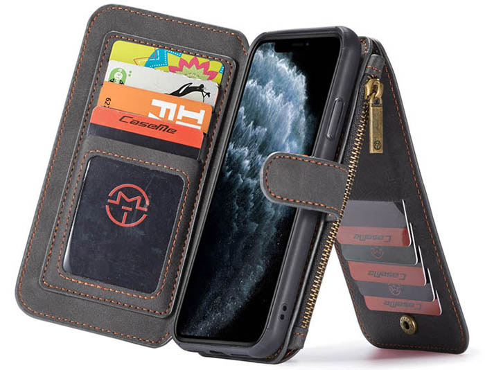 CaseMe iPhone 11 Zipper Wallet Magnetic Detachable 2 in 1 Folio Flip Case