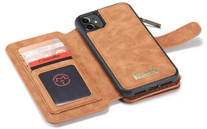 CaseMe iPhone 11 Zipper Wallet Magnetic Detachable 2 in 1 Folio Flip Case