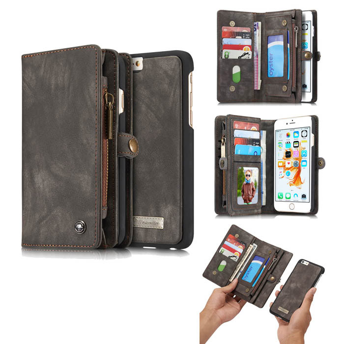 CaseMe iPhone 6S Zipper Wallet Detachable 2 in 1 Case Black