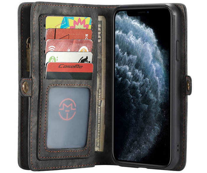 CaseMe iPhone 11 Zipper Wallet Magnetic Detachable 2 in 1 Folio Case