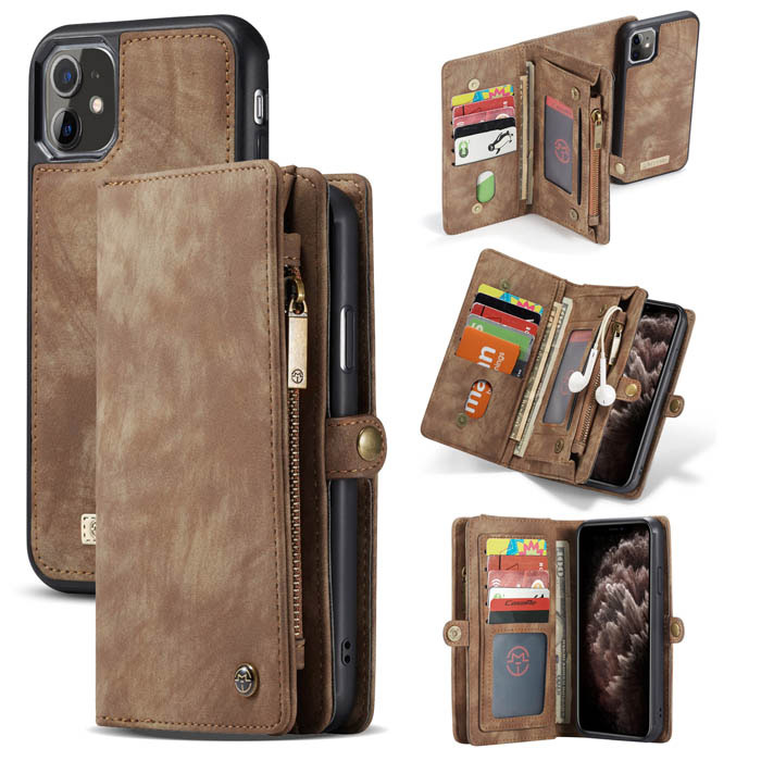 CaseMe iPhone 11 Zipper Wallet Magnetic Folio Case Coffee