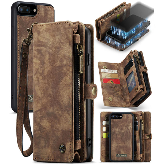 CaseMe iPhone XR Magnetic Detachable 2 in 1 Zipper Wallet Case Brown