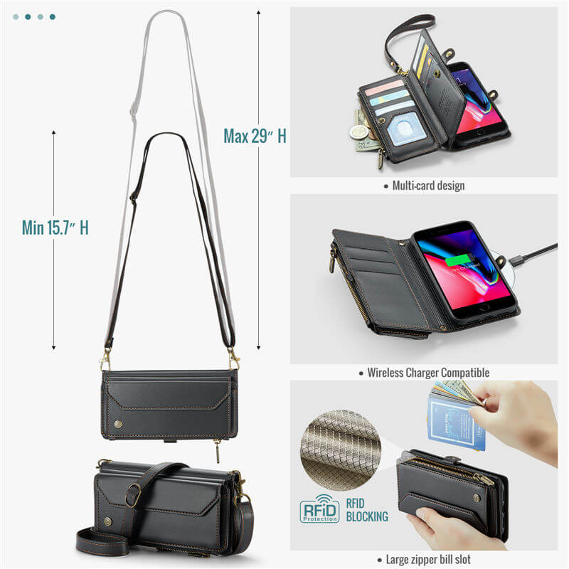 CaseMe iPhone 7 Plus/8 Plus Wallet RFID Blocking Crossbody Phone Case