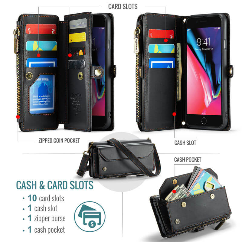 CaseMe iPhone 7 Plus/8 Plus Wallet RFID Blocking Crossbody Phone Case