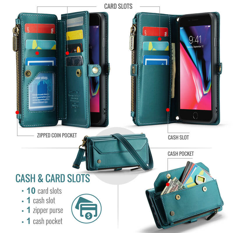 CaseMe iPhone 7 Plus/8 Plus Wallet RFID Blocking Crossbody Phone Case