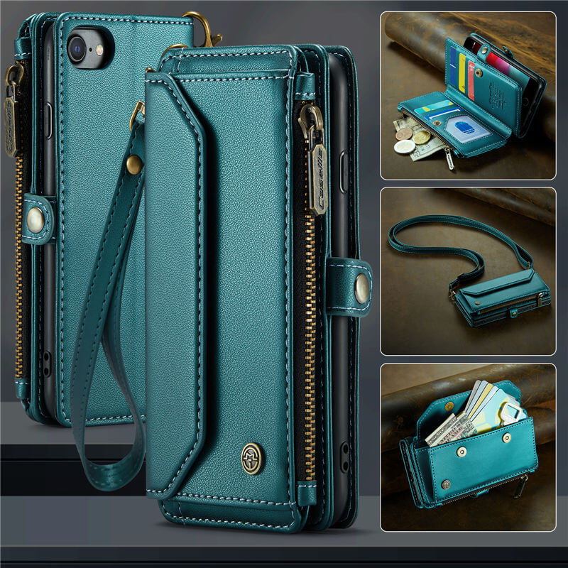 CaseMe iPhone 7/8/SE 2020/SE 2022 Wallet RFID Blocking Crossbody Case Support Wireless Charging Green