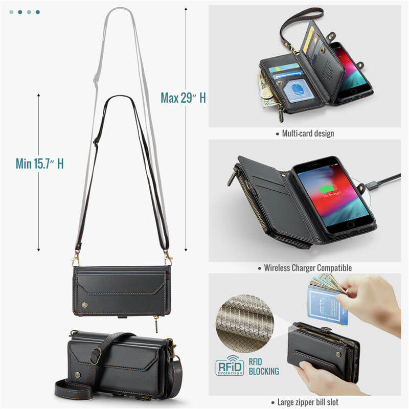 CaseMe iPhone 7/8/SE 2020/SE 2022 Wallet RFID Blocking Crossbody Phone Case