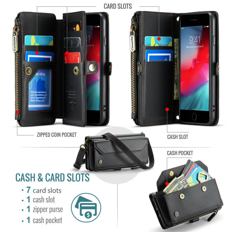 CaseMe iPhone 7/8/SE 2020/SE 2022 Wallet RFID Blocking Crossbody Phone Case