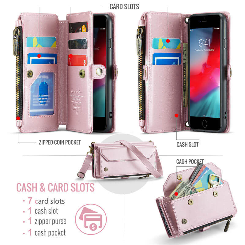 CaseMe iPhone 7/8/SE 2020/SE 2022 Wallet RFID Blocking Crossbody Phone Case