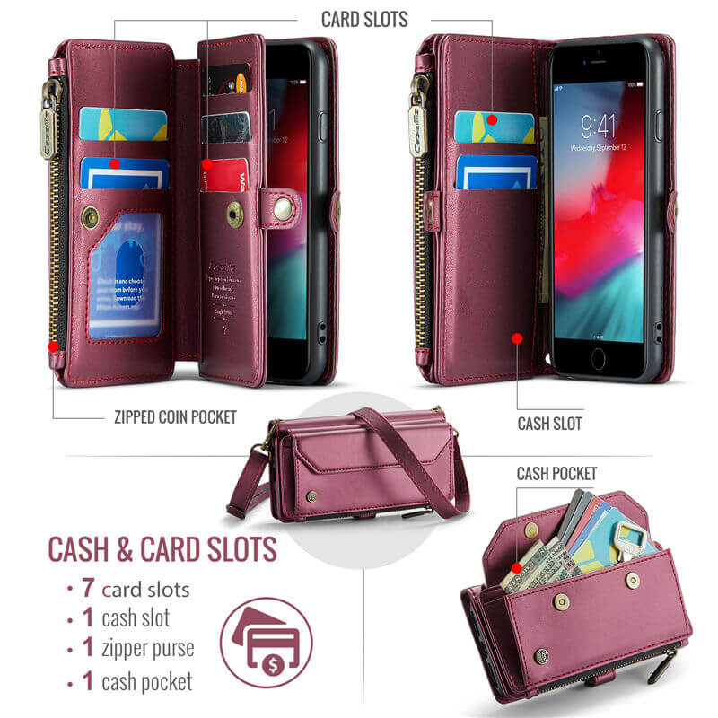 CaseMe iPhone 7/8/SE 2020/SE 2022 Wallet RFID Blocking Crossbody Phone Case