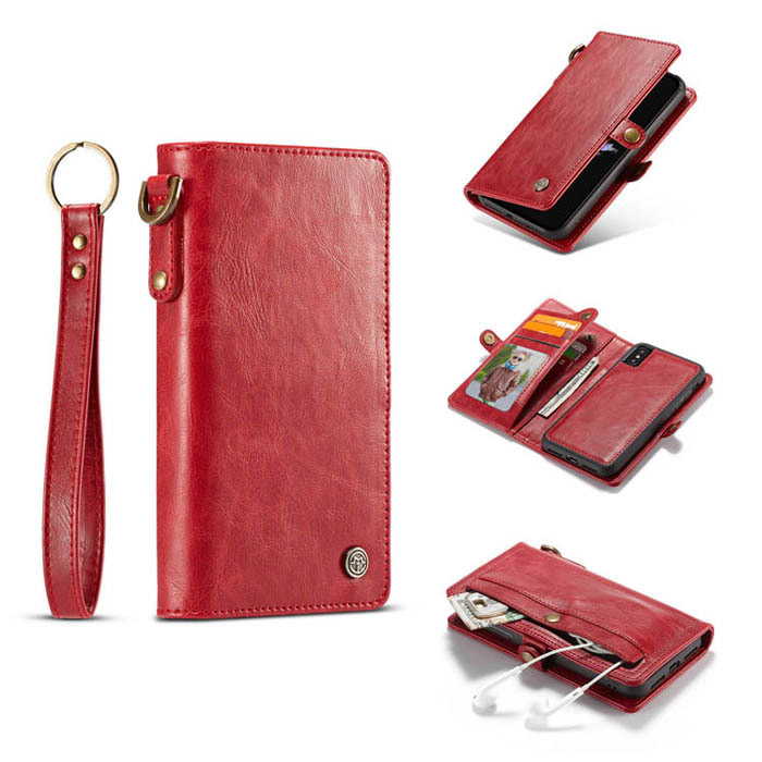 CaseMe iPhone X Wallet Magnetic Case With Wrist Strap Red