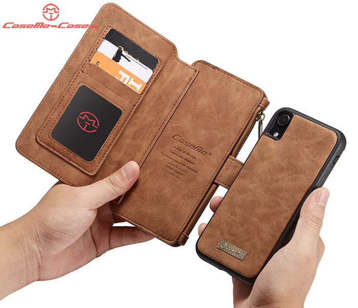 CaseMe iPhone XR Zipper Wallet Magnetic Detachable 2 in 1 Folio Flip Case