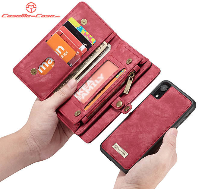 CaseMe iPhone XR Zipper Wallet Magnetic Detachable 2 in 1 Folio Case