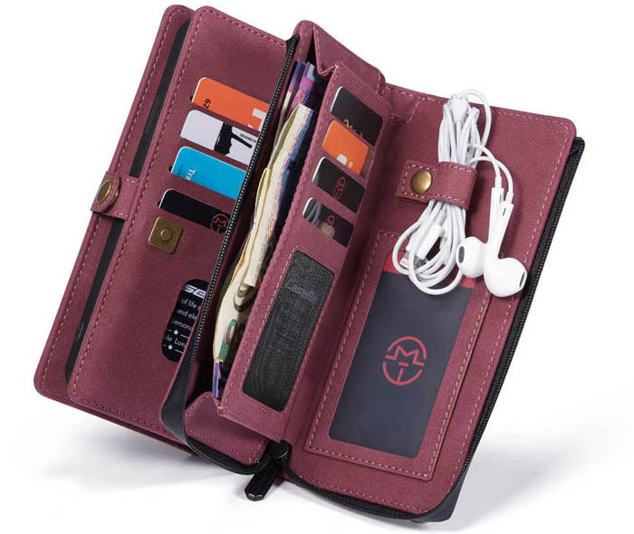 CaseMe iPhone XR Vintage Multi-Functional Zipper Wallet Magnetic Detachable 2 in 1 Folio Case