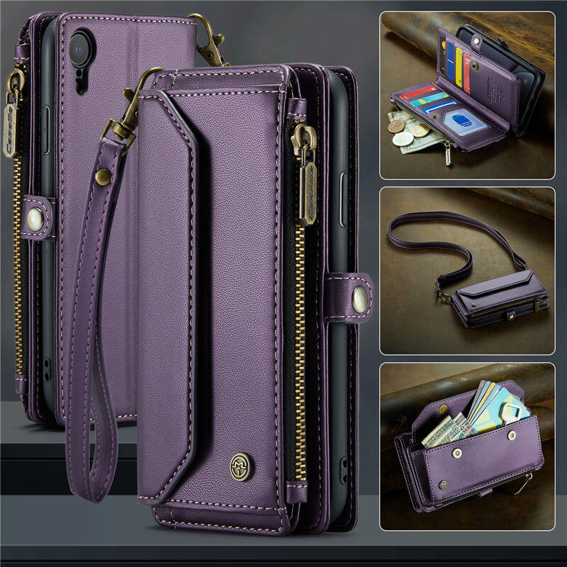 CaseMe iPhone XR Wallet RFID Blocking Crossbody Case Support Wireless Charging Purple