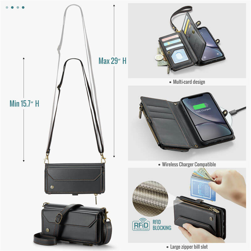 CaseMe iPhone XR Wallet RFID Blocking Crossbody Phone Case