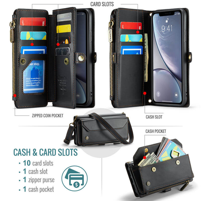 CaseMe iPhone XR Wallet RFID Blocking Crossbody Phone Case