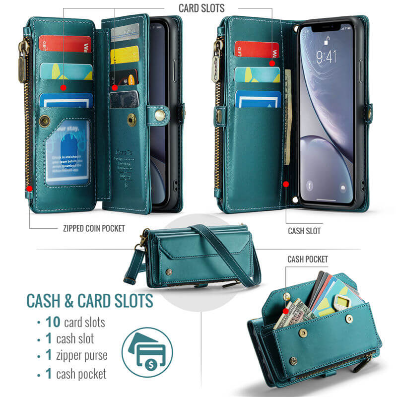 CaseMe iPhone XR Wallet RFID Blocking Crossbody Phone Case