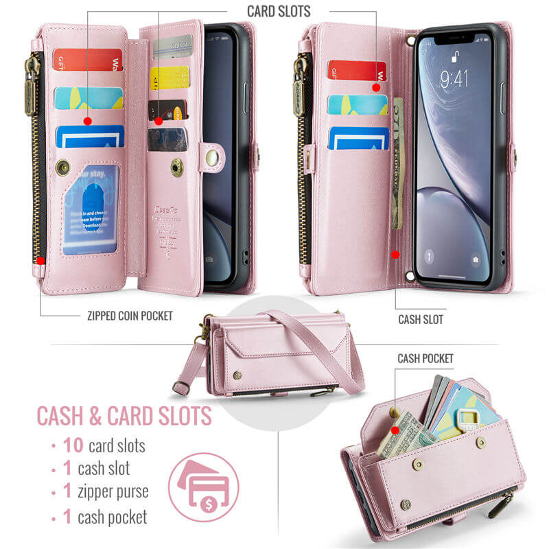 CaseMe iPhone XR Wallet RFID Blocking Crossbody Phone Case