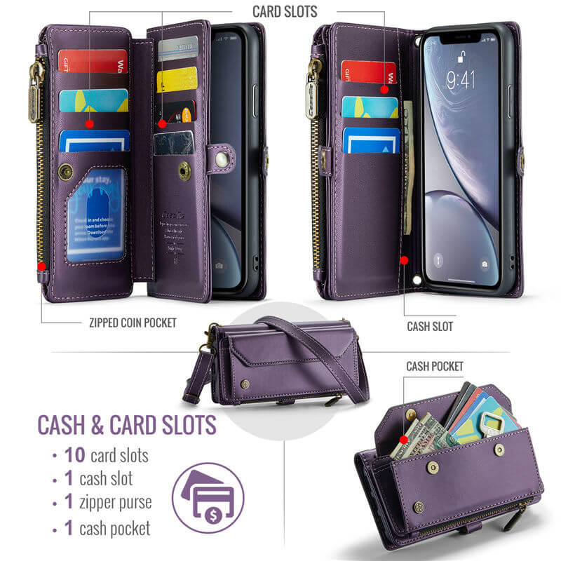 CaseMe iPhone XR Wallet RFID Blocking Crossbody Phone Case