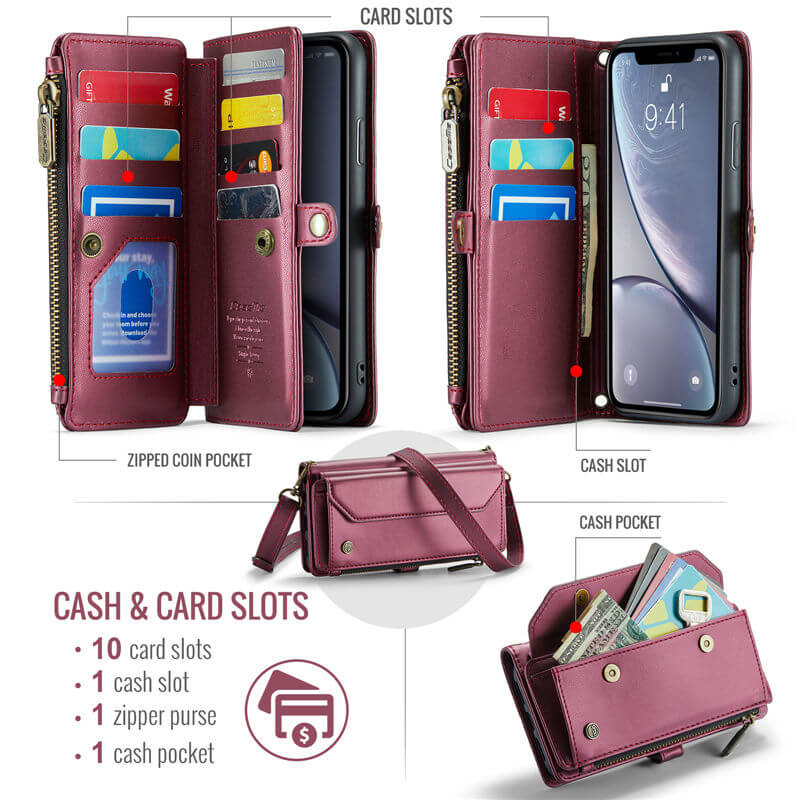 CaseMe iPhone XR Wallet RFID Blocking Crossbody Phone Case