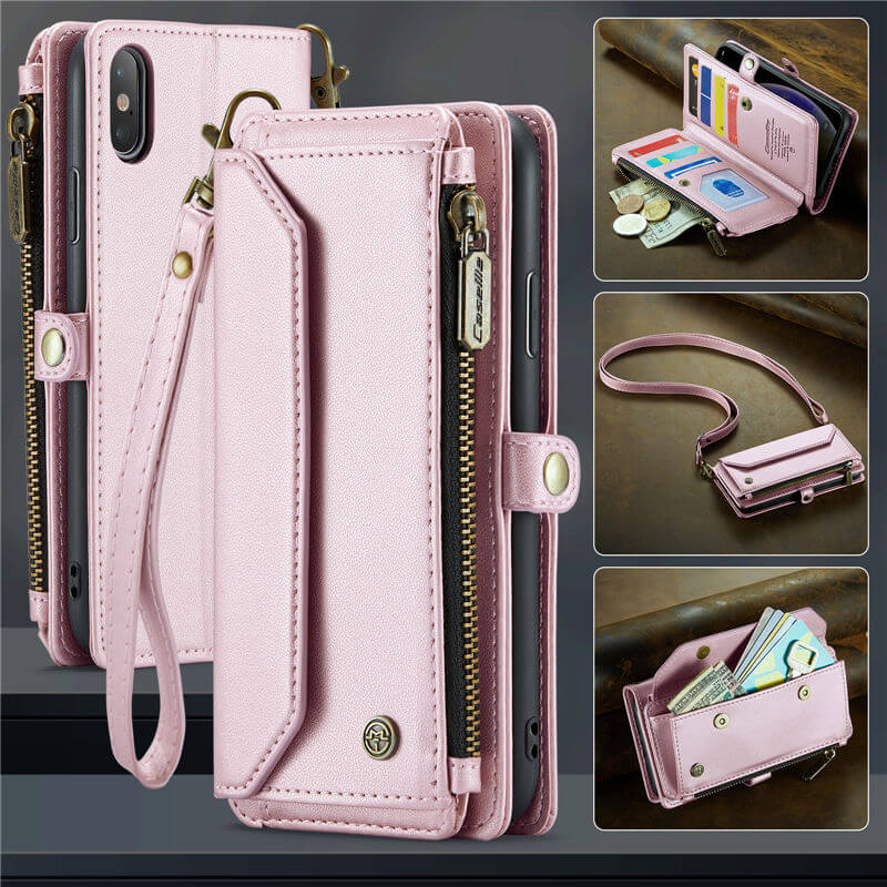 CaseMe iPhone XS Max Wallet RFID Blocking Crossbody Case Support Wireless Charging Pink