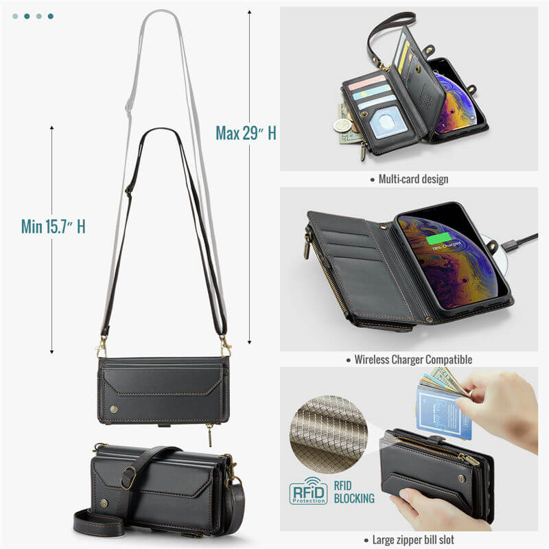 CaseMe iPhone XS Max Wallet RFID Blocking Crossbody Phone Case