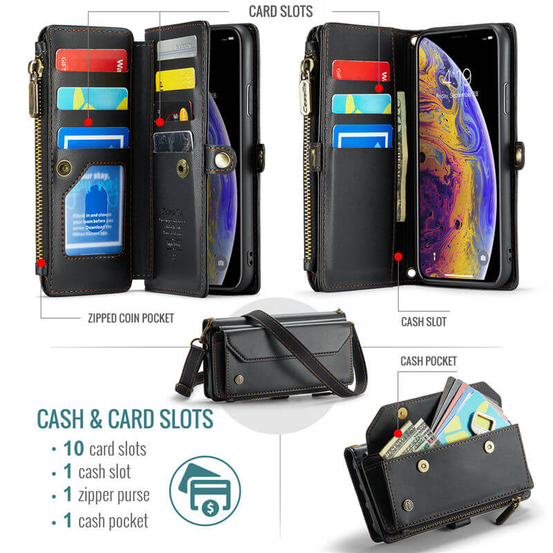 CaseMe iPhone XS Max Wallet RFID Blocking Crossbody Phone Case