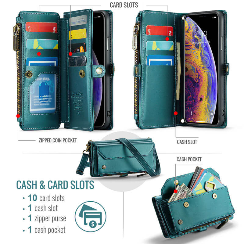 CaseMe iPhone XS Max Wallet RFID Blocking Crossbody Phone Case