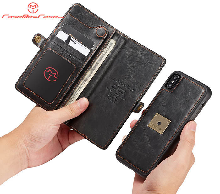 CaseMe iPhone Xs Max Wallet Magnetic Detachable 2 in 1 Retro Style Case With Wrist Strap